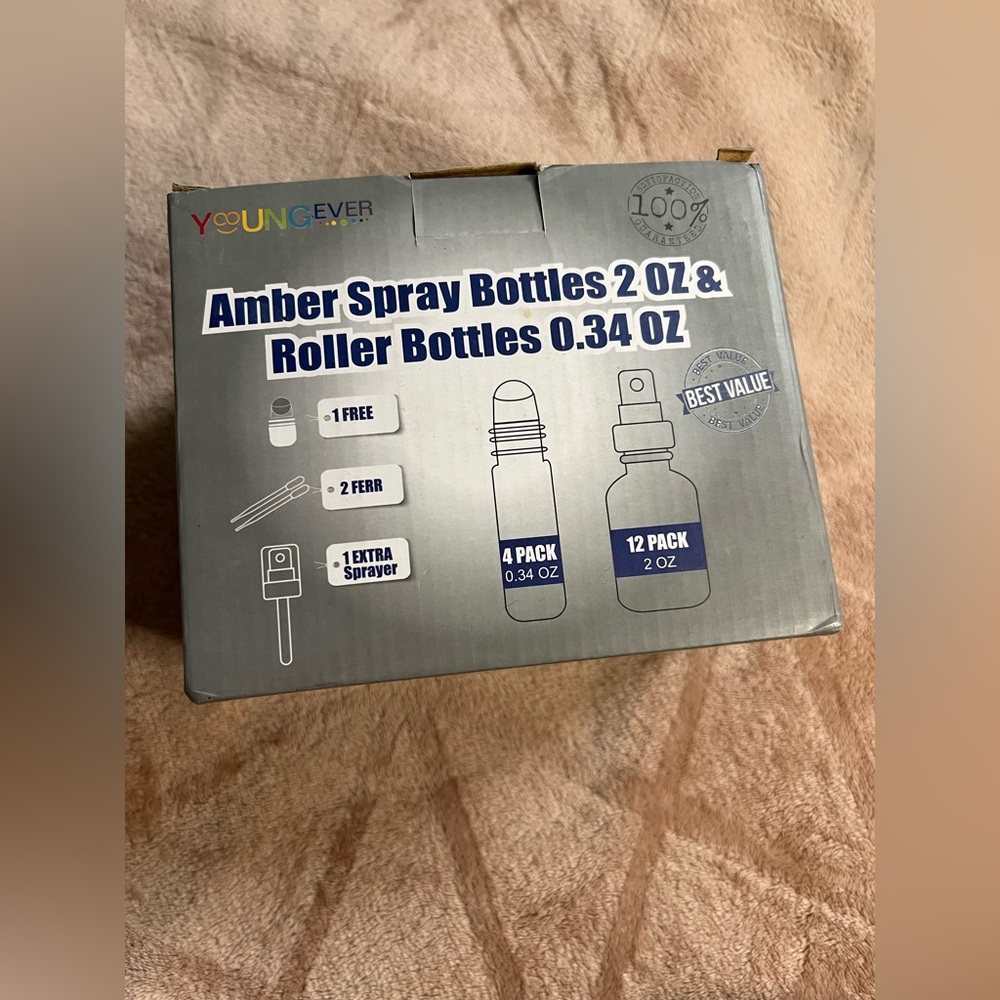Amber glass spray bottles and roller bottles for dyi
